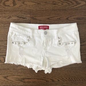 Forever 21 White Studded Pocket Denim Shorts